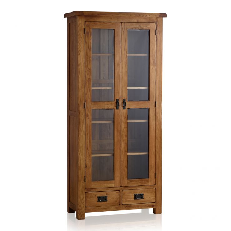 original rustic solid oak glazed display cabinet